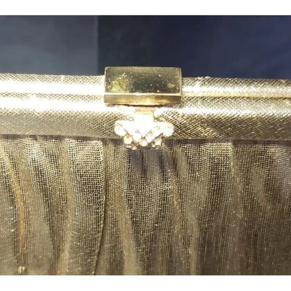 Delicate GOLD Satin Handbag Harry Levine USA Crystal Clasp Clutch w/ Coin Purse - Picture 3 of 10